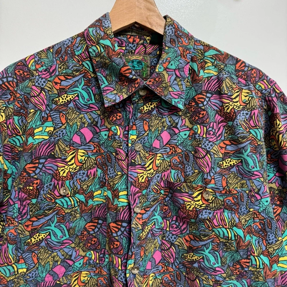 Vintage Royal Robbins World 90s Abstract Tropical Fish Button Down Shirt - Picture 3 of 10